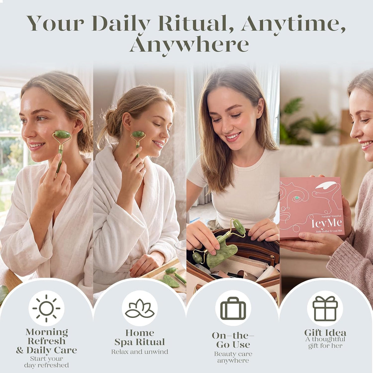 IcyMe Gua Sha & Jade Roller Set for Facial Sculpting and Relaxation